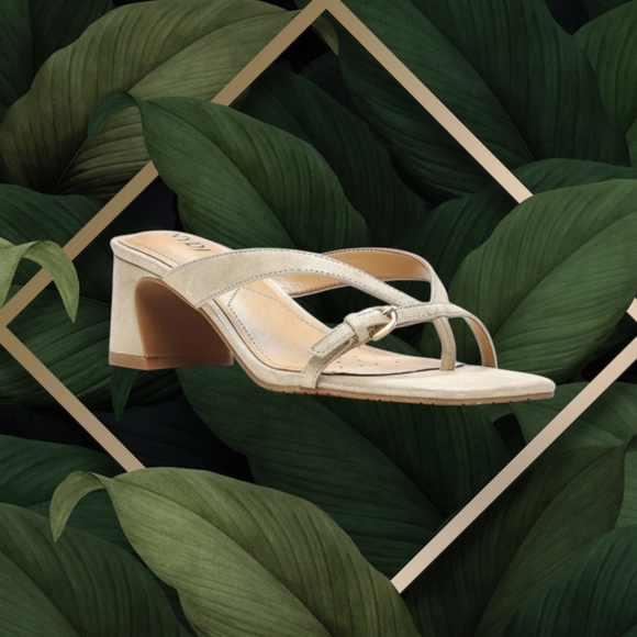 NYDJ Shoes - NYDJ Glam Block Heel Sandals In Tumbled Metallic Suede - Light Gold, Size 11 NIB